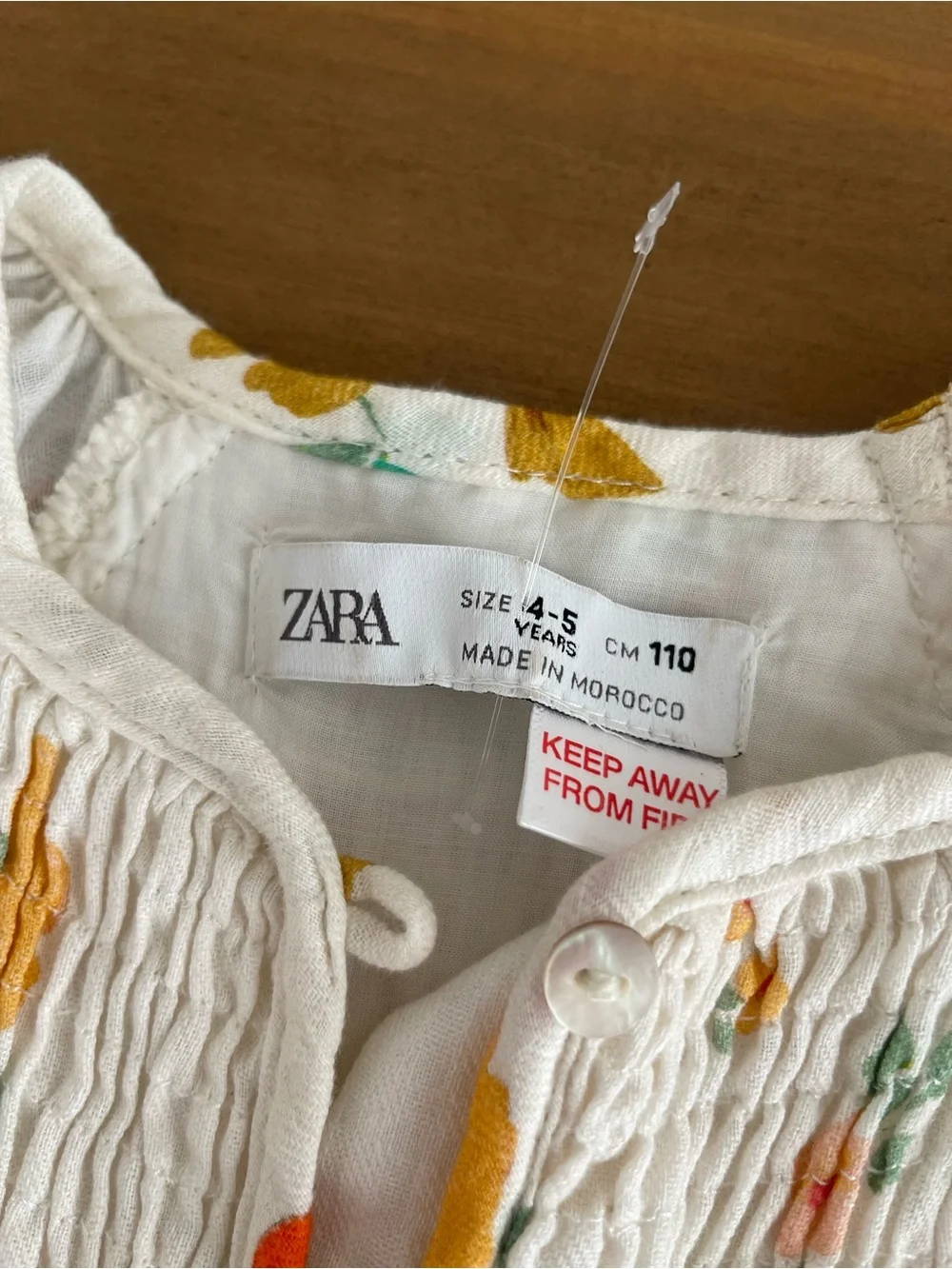Girls Zara cream summer floral cotton dress with yellow flowers, 4-5yrs NWOT